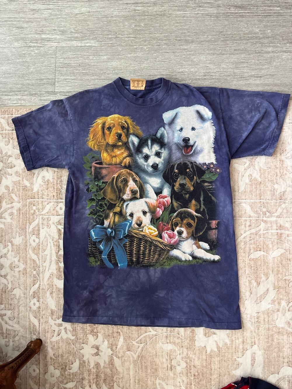 Vintage 2001 The Mountain Oversized Blue Puppy Dogs Tie Dye Tee